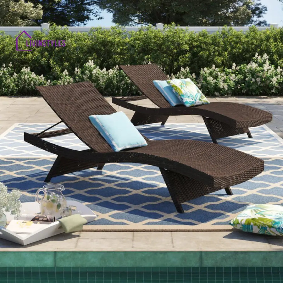 Aver Outdoor Swimming Poolside Lounger Set of 2 (Brown) - Loungers