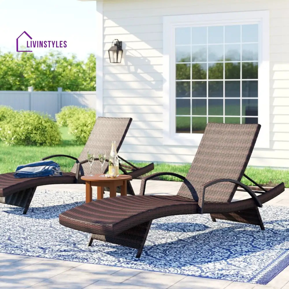 Aver Outdoor Swimming Poolside Lounger Set of 2 (Brown) - Loungers