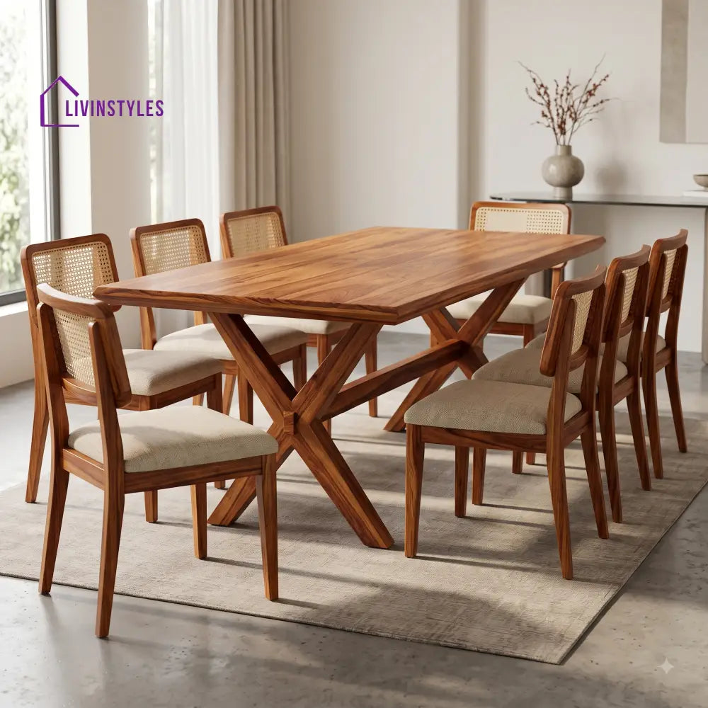 Avika Premium Solid Wood 8 Seater Dining Table Set
