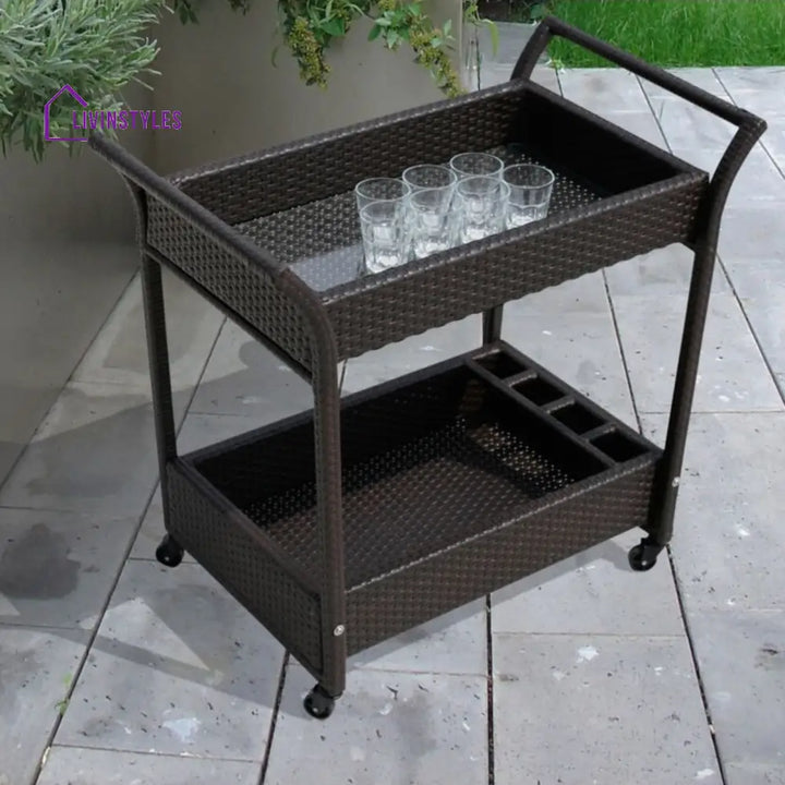 Avis Outdoor Patio Bar Serving Cart (Dark Brown) - Wicker