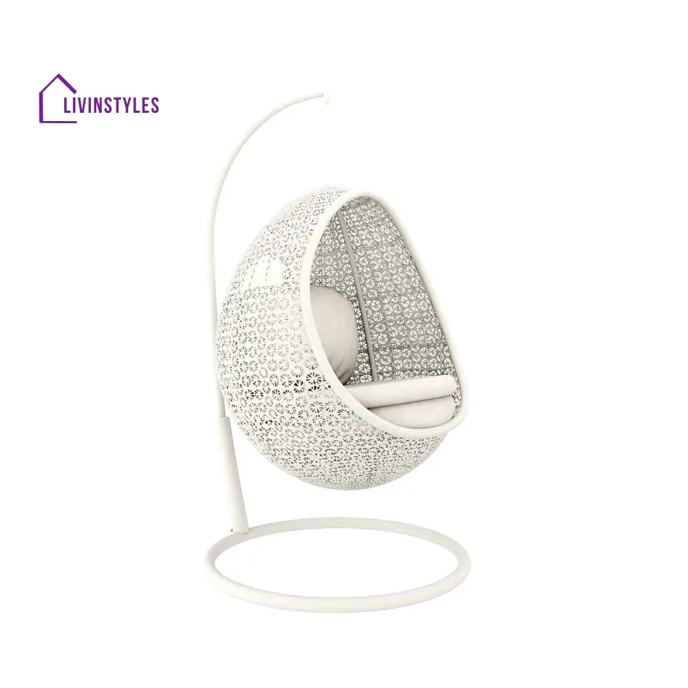 Avitia Single Seater Hanging Swing With Stand For Balcony Garden Swing (White) - Swings