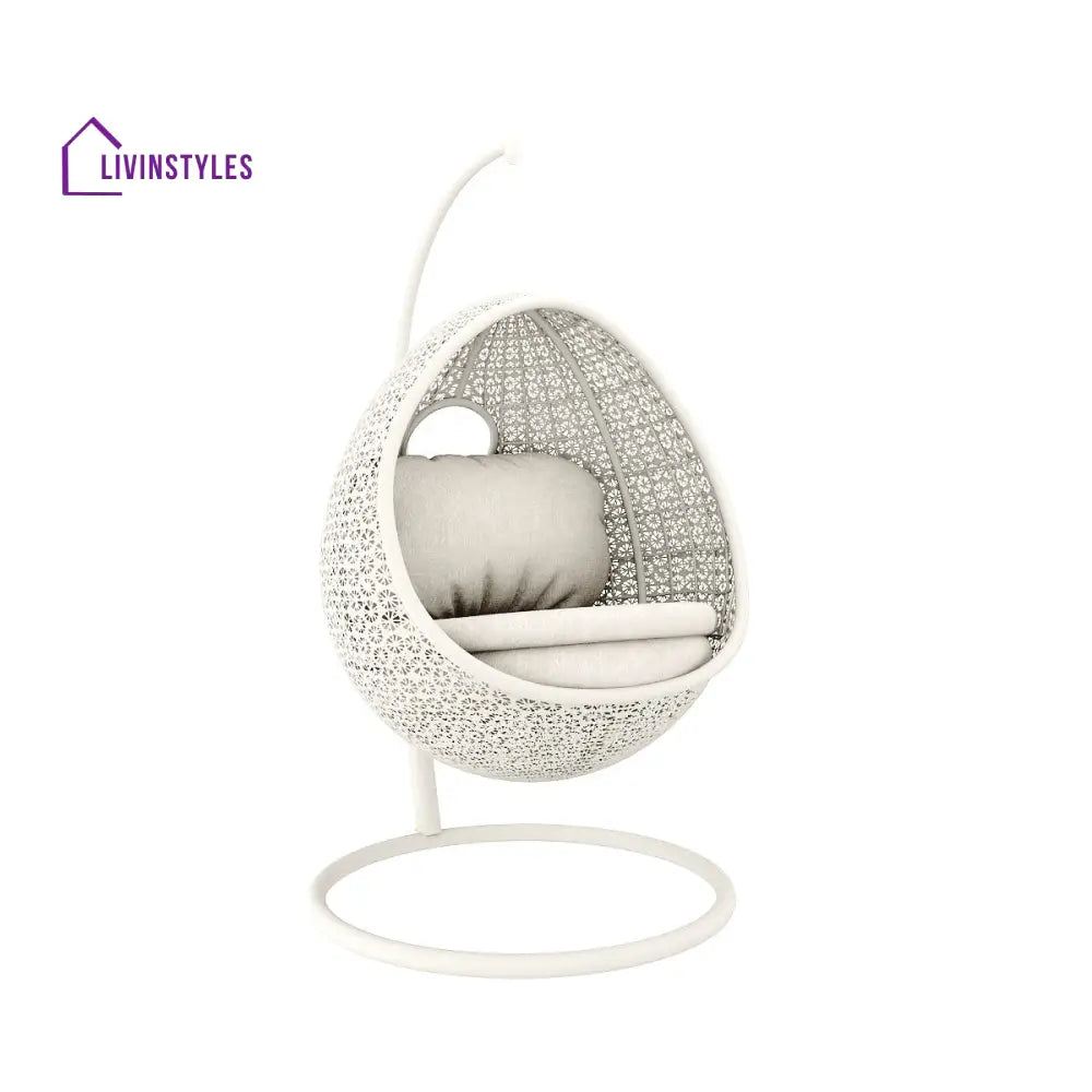 Avitia Single Seater Hanging Swing With Stand For Balcony Garden Swing (White) - Swings