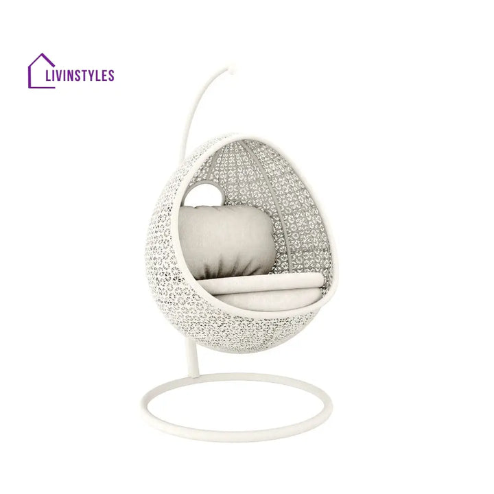 Avitia Single Seater Hanging Swing With Stand For Balcony Garden Swing (White) - Swings