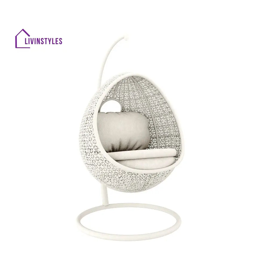 Avitia Single Seater Hanging Swing With Stand For Balcony Garden Swing (White) - Swings