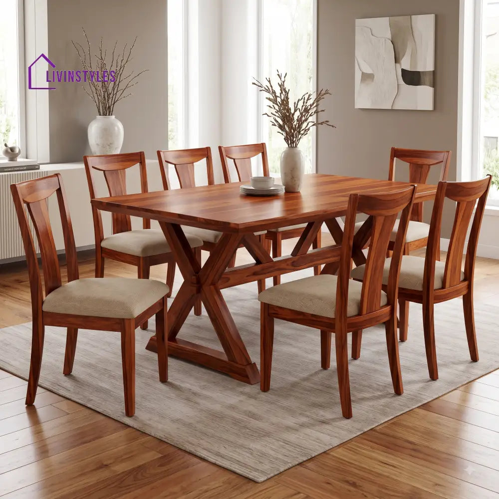 Avni Premium Solid Wood 8 Seater Dining Table Set