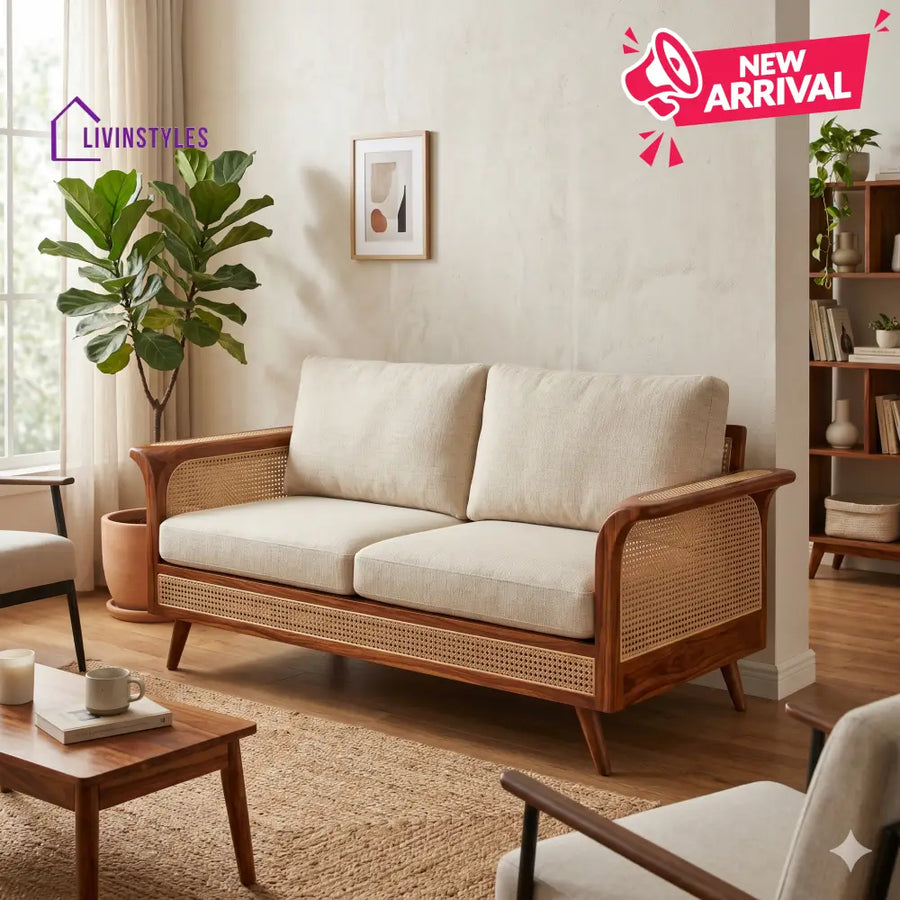 Avni Sheesham Wood and Cane Sofa for Living Room