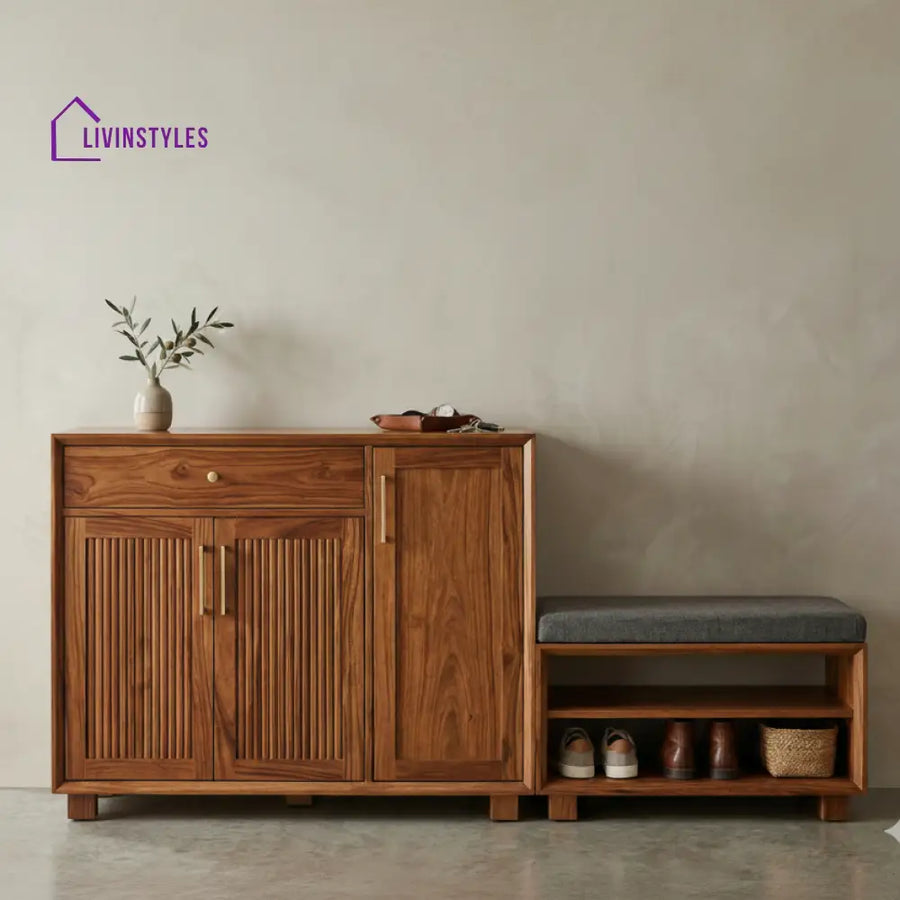 Awanui Solid Wood Sheesham Shoe Rack (Honey Finish)