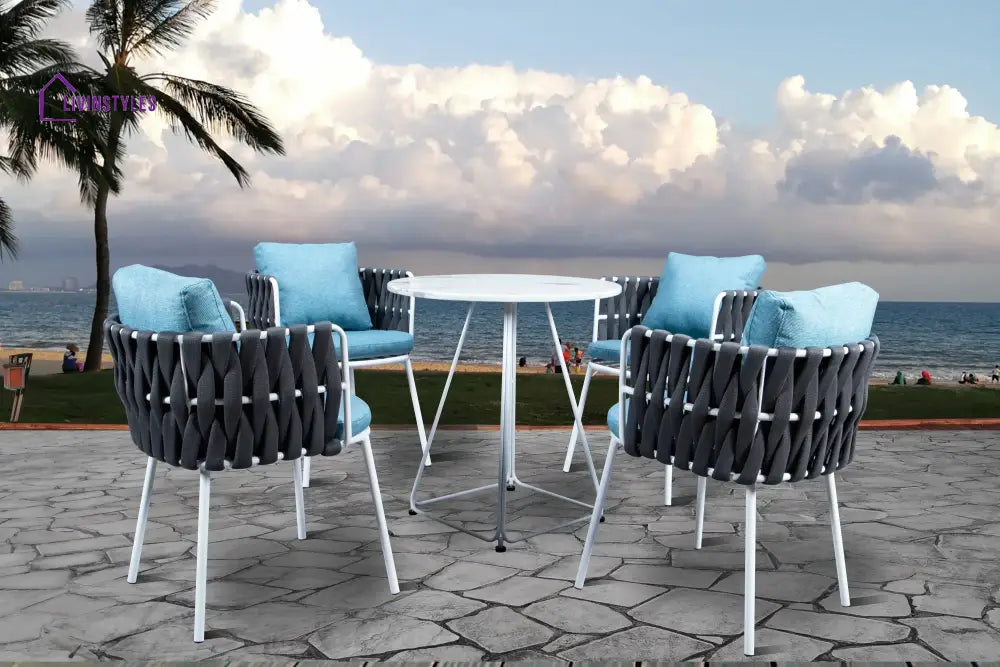 Aware Outdoor Patio Seating Set 4 Chairs and 1 Table Set (Dark Grey) Braided & Rope - Coffee Table Sets