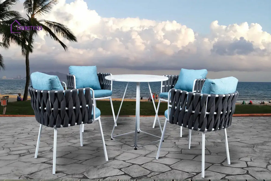 Aware Outdoor Patio Seating Set 4 Chairs and 1 Table Set (Dark Grey) Braided & Rope - Coffee Table Sets