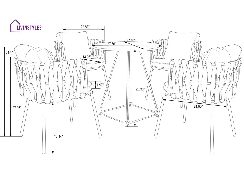 Aware Outdoor Patio Seating Set 4 Chairs and 1 Table Set (Dark Grey) Braided & Rope - Coffee Table Sets