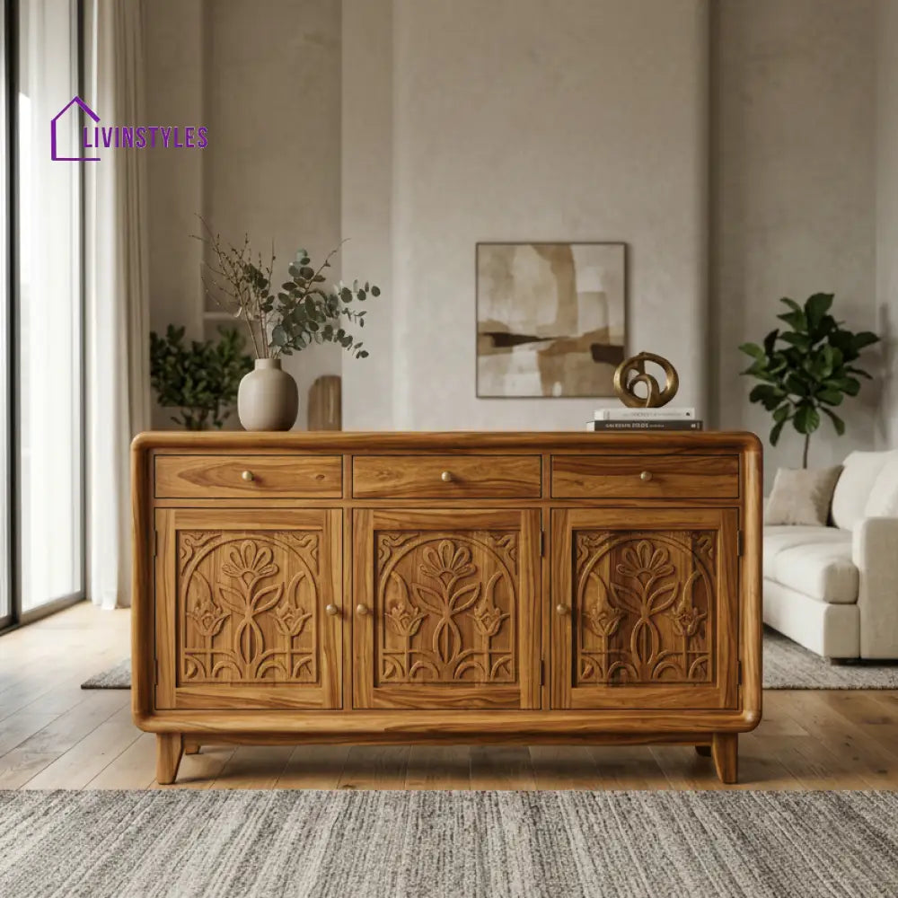 Awhina Sheesham Wood Cabinet and Sideboard (Honey Finish)