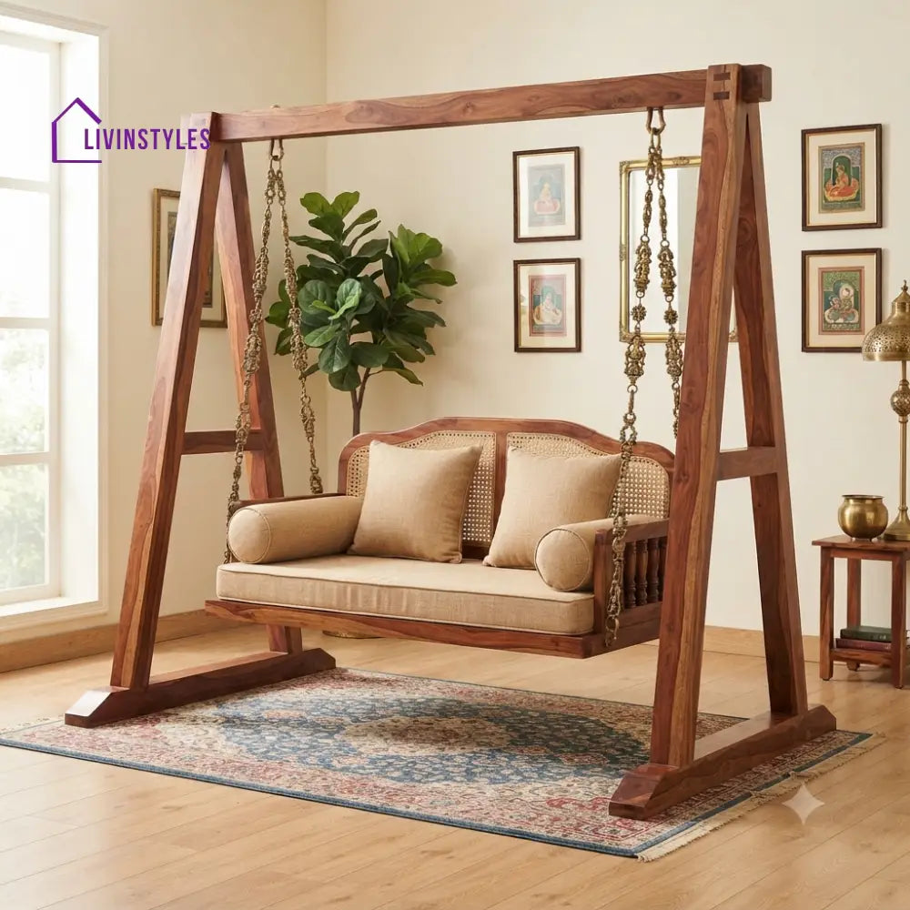 Axel 2 Seater Wooden Swing for Home | Wooden Jhula for home