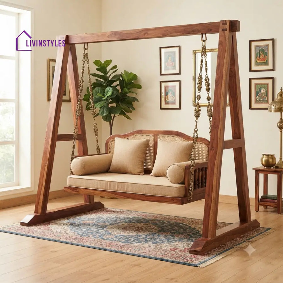 Axel 2 Seater Wooden Swing for Home | Wooden Jhula for home