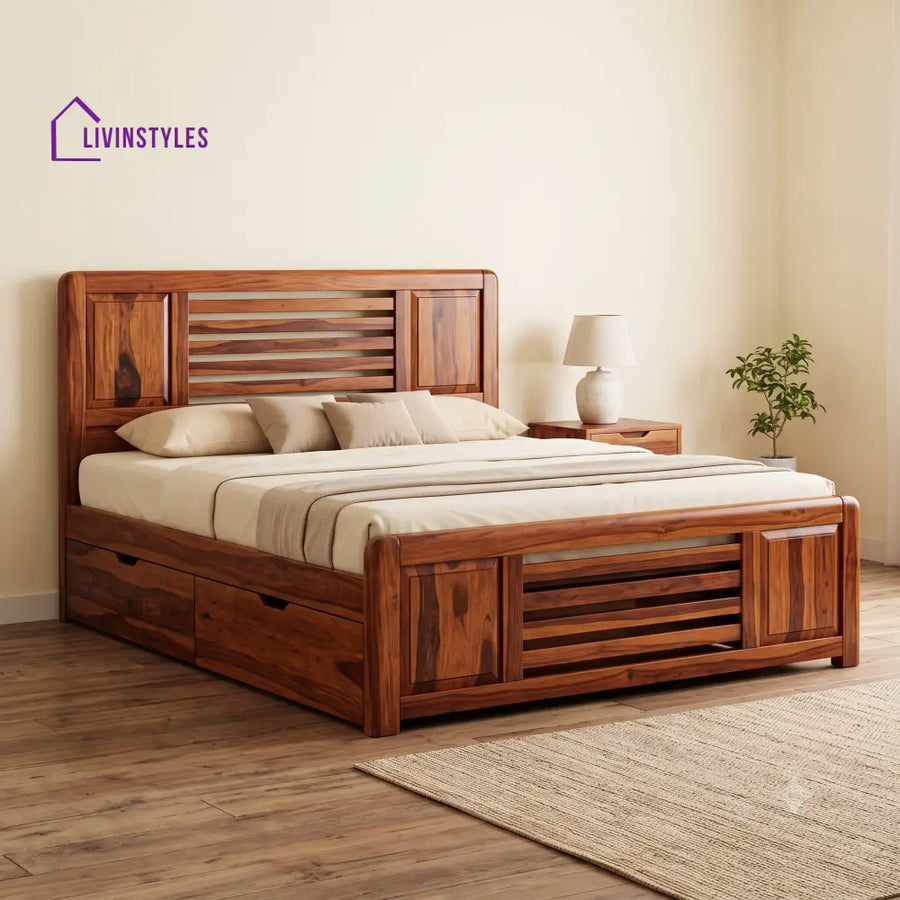 Axel Premium Wooden Bed with Drawer Storage | King Size Bed & Queen Size Bed Online
