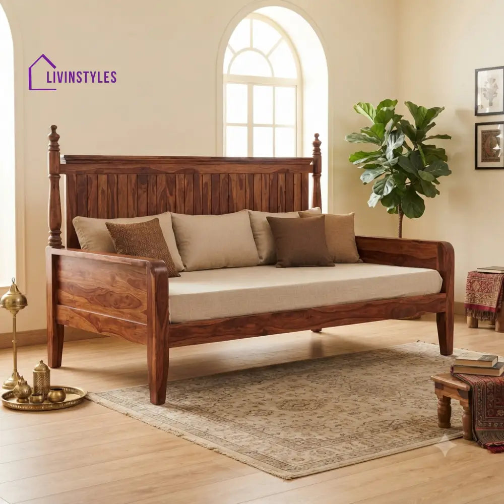 Axel Wooden Divan Bed for Living Room | Solid Sheesham Wood