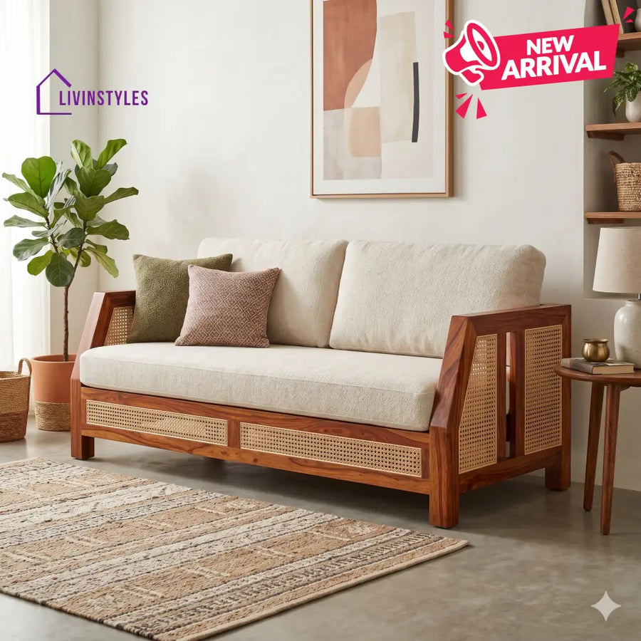 Ayaan Sheesham Wood and Cane Sofa for Living Room