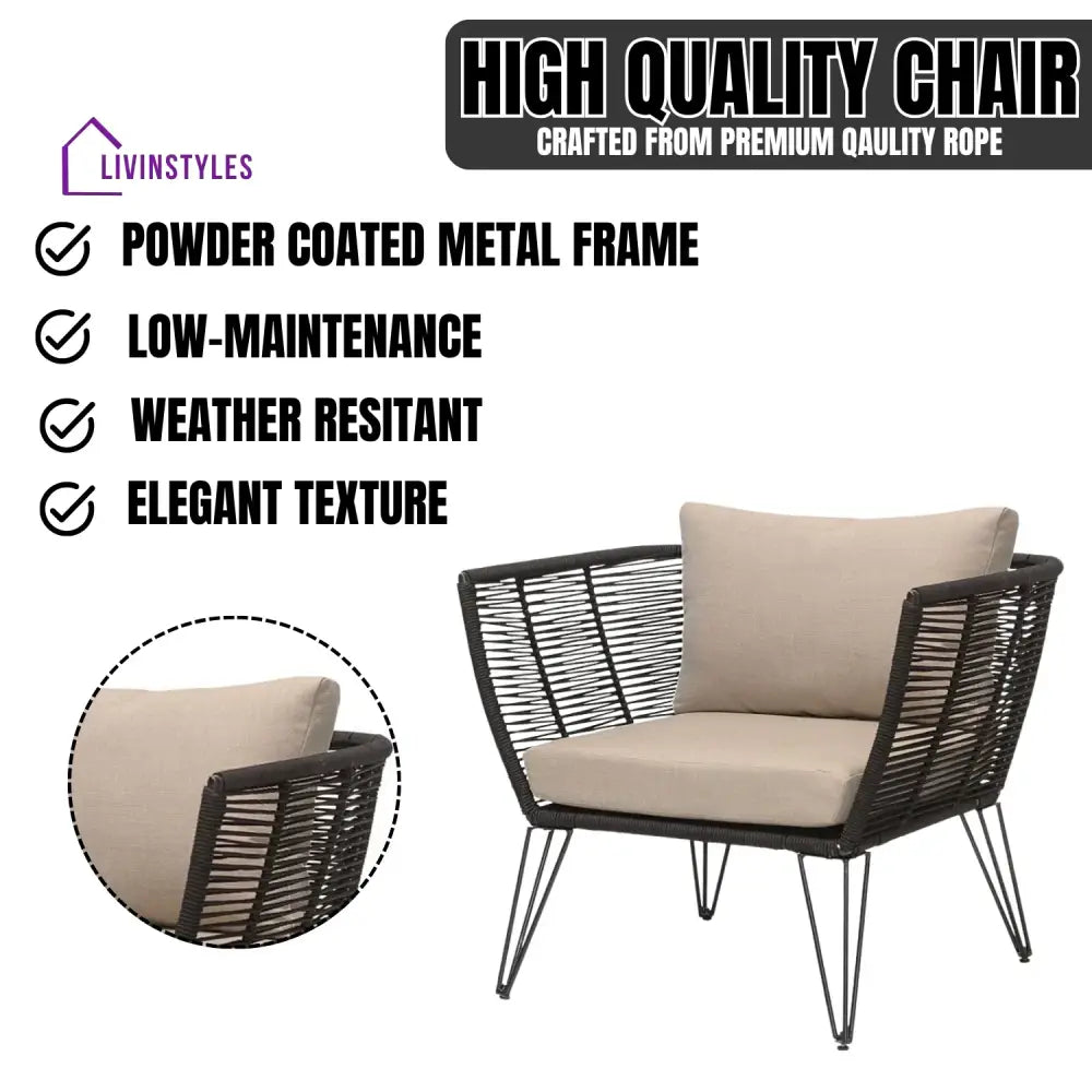 Ayan Outdoor Rope 1 Piece Patio Single Seater Sofa - Sofa Set