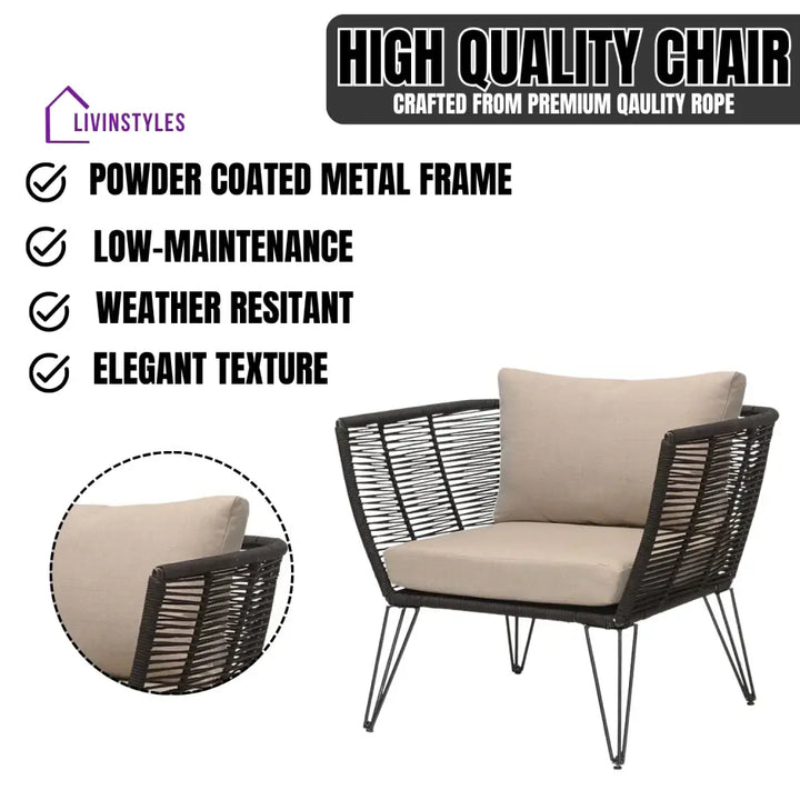 Ayan Outdoor Rope 1 Piece Patio Single Seater Sofa - Sofa Set