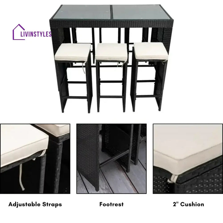 Ayana 7-Piece Outdoor Rattan Wicker Bar Set with Glass Top Table - Bar Set