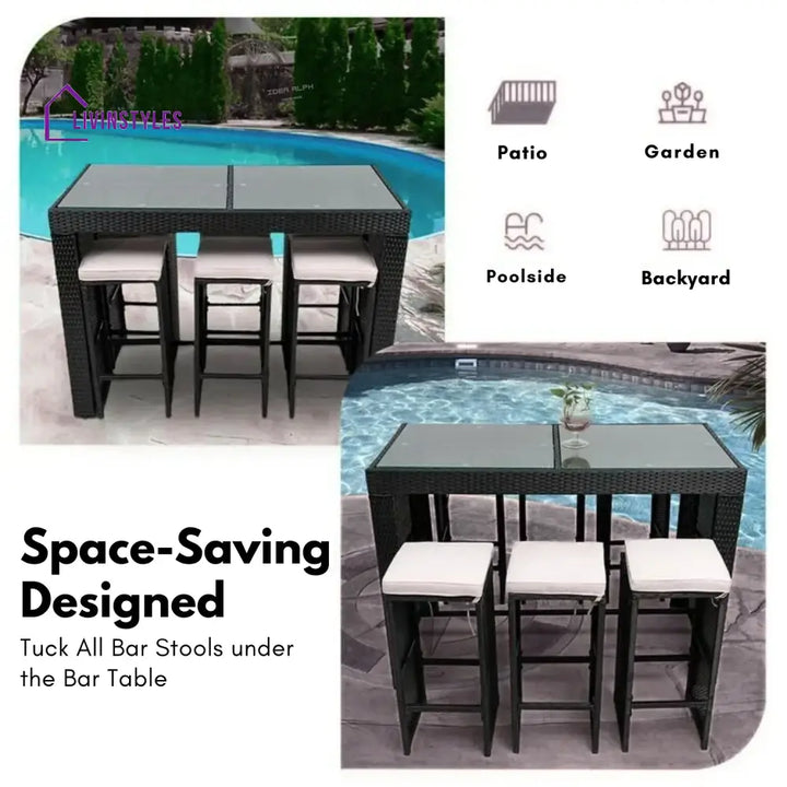 Ayana 7-Piece Outdoor Rattan Wicker Bar Set with Glass Top Table - Bar Set