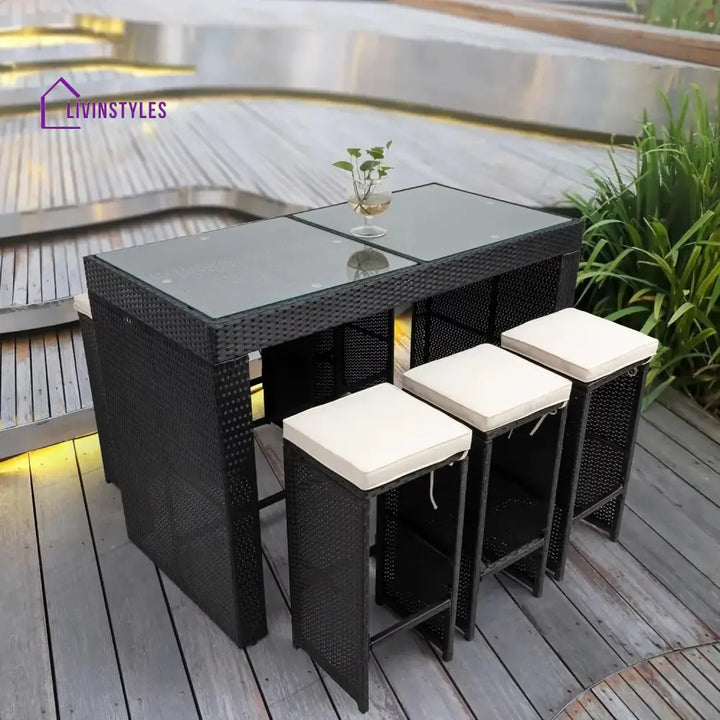Ayana 7-Piece Outdoor Rattan Wicker Bar Set with Glass Top Table - Bar Set