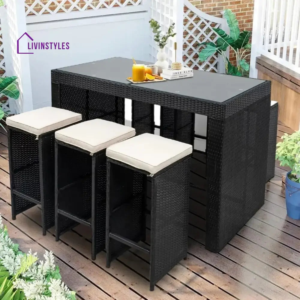 Ayana 7-Piece Outdoor Rattan Wicker Bar Set with Glass Top Table - Bar Set