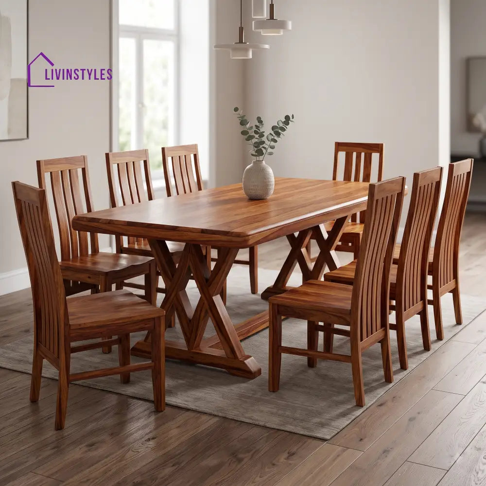 Ayesha Premium Solid Wood 8 Seater Dining Table Set