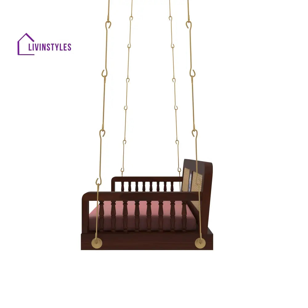 Ayla Classic Wooden Swing with Cane Backrest and Cushioned Seating – Indoor Jhula for Home Swing