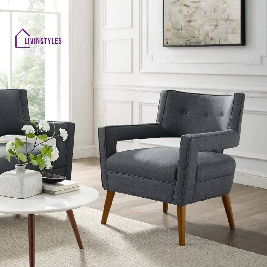 Ayra Solid Wood Frame and Fabric Arm Chair | Living Room Chair | Lounge Chair