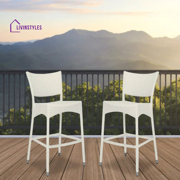 Aysel Outdoor Patio Bar Chair 2 Chairs For Balcony (White) - Bar Sets