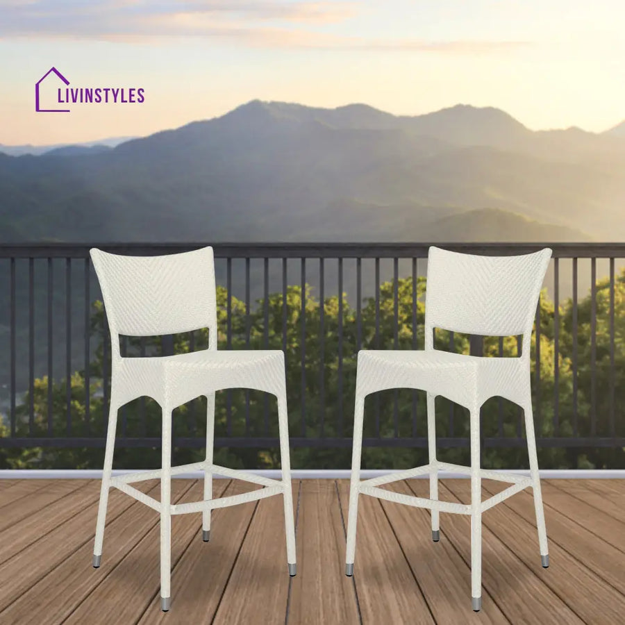 Aysel Outdoor Patio Bar Chair 2 Chairs For Balcony (White) - Bar Sets