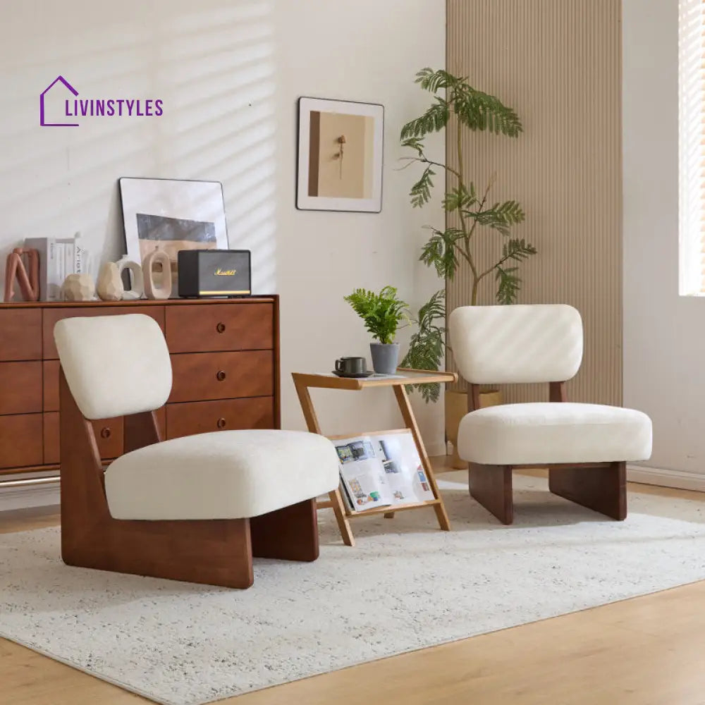 Ayushi Solid Wood and Fabric Arm Chair | Living Room Chair | Lounge Chair