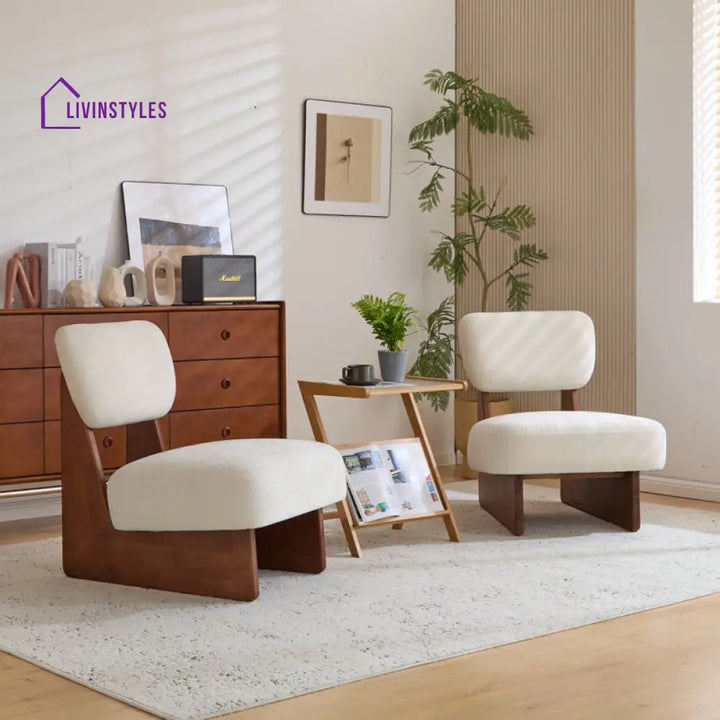 Ayushi Solid Wood and Fabric Arm Chair | Living Room Chair | Lounge Chair