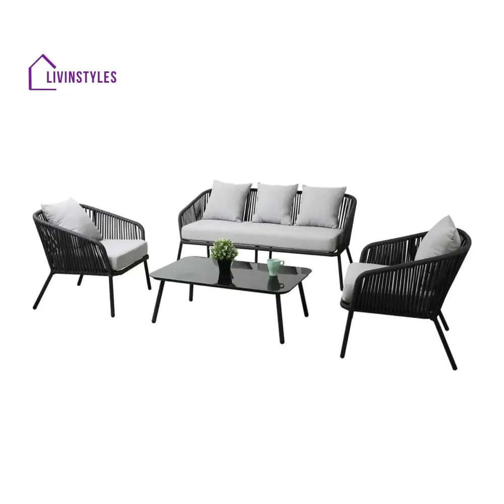 Azalea 4-Piece Outdoor Rope Patio Sofa Set (Black & Off-White) - Sofa Set