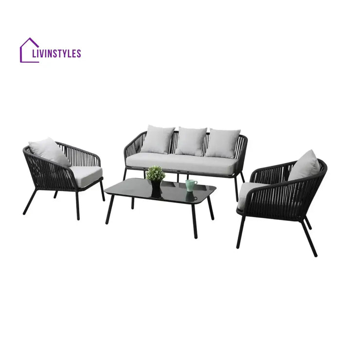 Azalea 4-Piece Outdoor Rope Patio Sofa Set (Black & Off-White) - Sofa Set