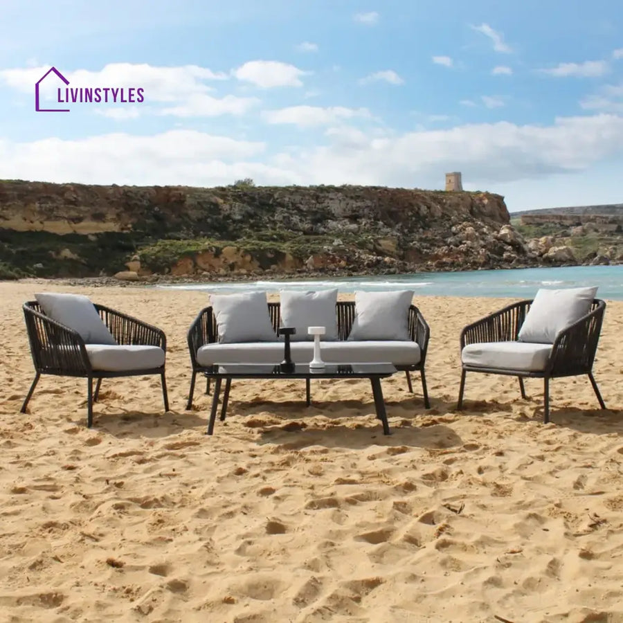 Azalea 4-Piece Outdoor Rope Patio Sofa Set (Black & Off-White) - Sofa Set