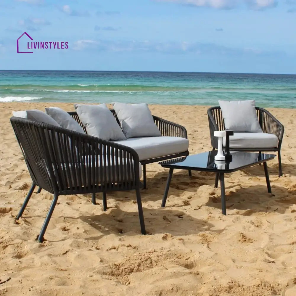 Azalea 4-Piece Outdoor Rope Patio Sofa Set (Black & Off-White) - Sofa Set