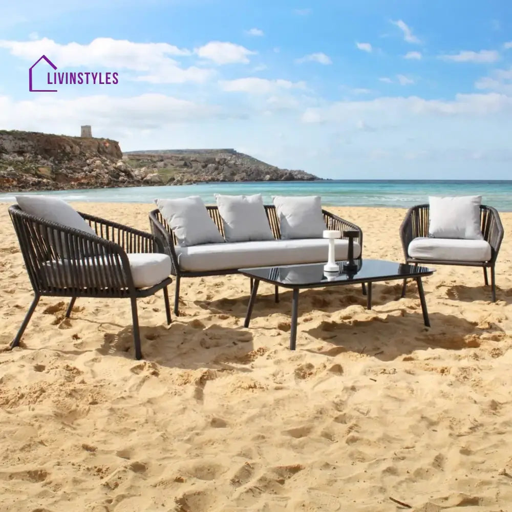 Azalea 4-Piece Outdoor Rope Patio Sofa Set (Black & Off-White) - Sofa Set