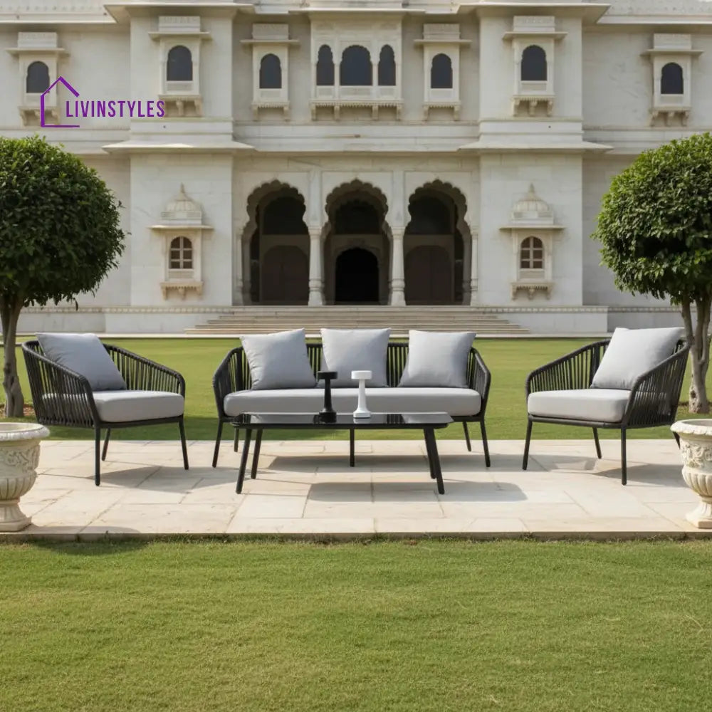 Azalea 4-Piece Outdoor Rope Patio Sofa Set (Black & Off-White) - Sofa Set