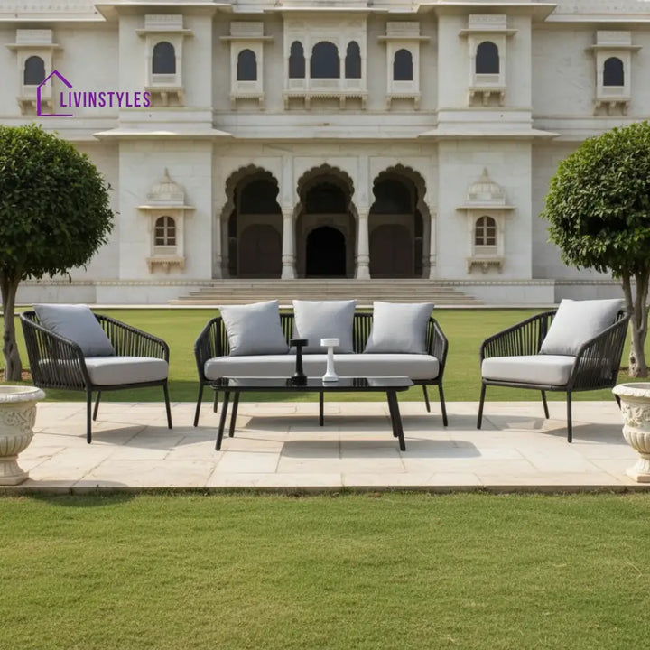 Azalea 4-Piece Outdoor Rope Patio Sofa Set (Black & Off-White) - Sofa Set