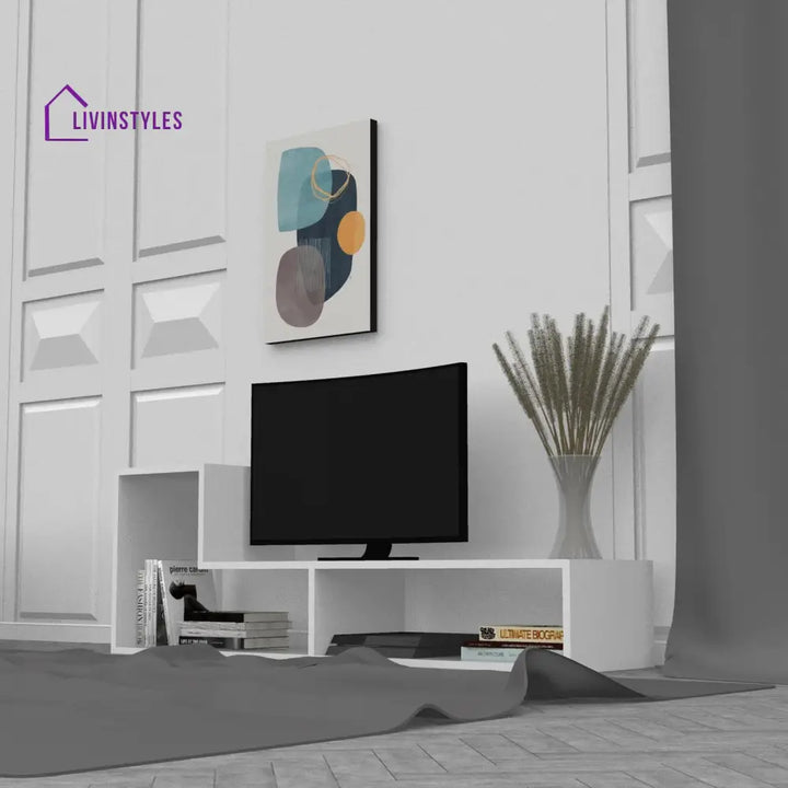 Azaria White Finish Tv Unit Stand for Living Room