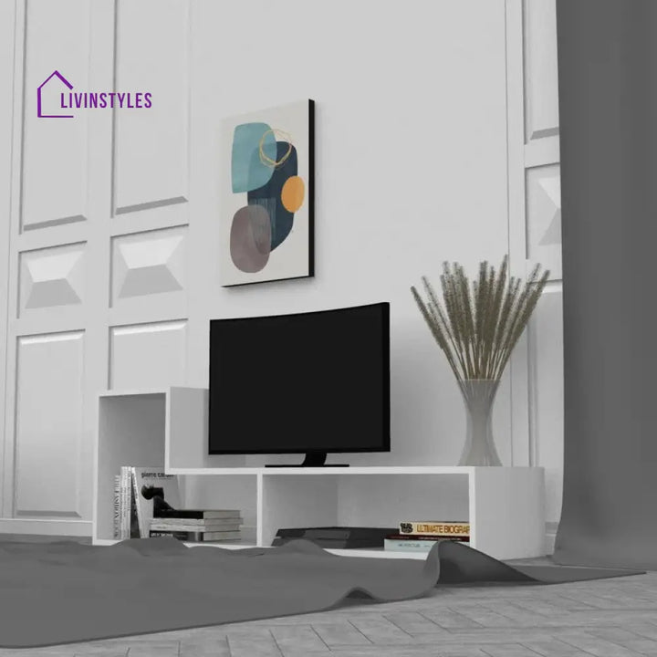 Azaria White Finish Tv Unit Stand for Living Room