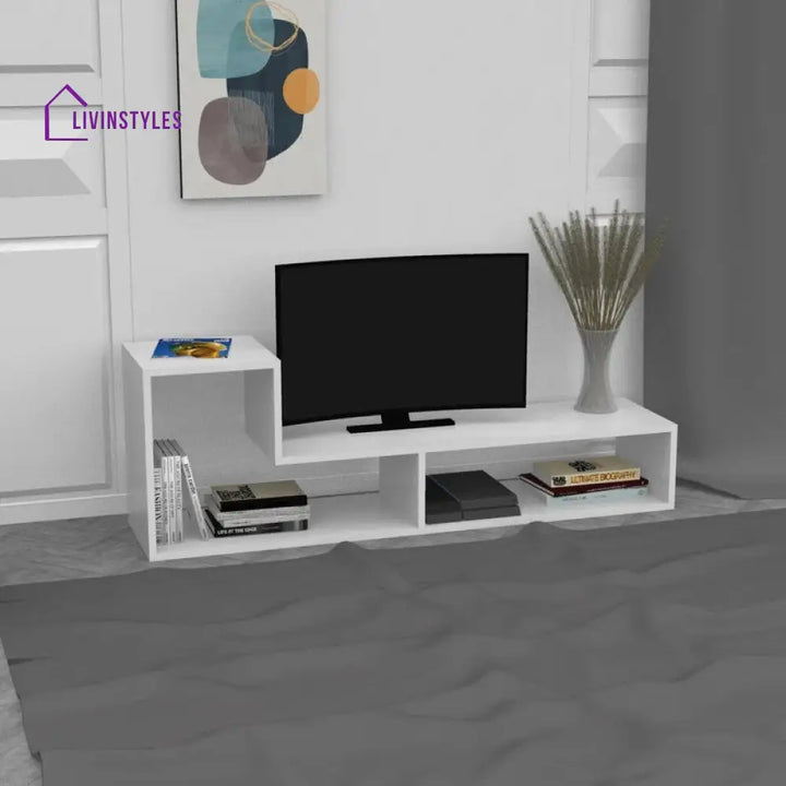Azaria White Finish Tv Unit Stand for Living Room
