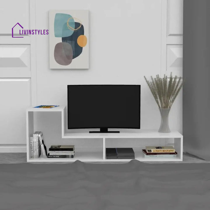 Azaria White Finish Tv Unit Stand for Living Room