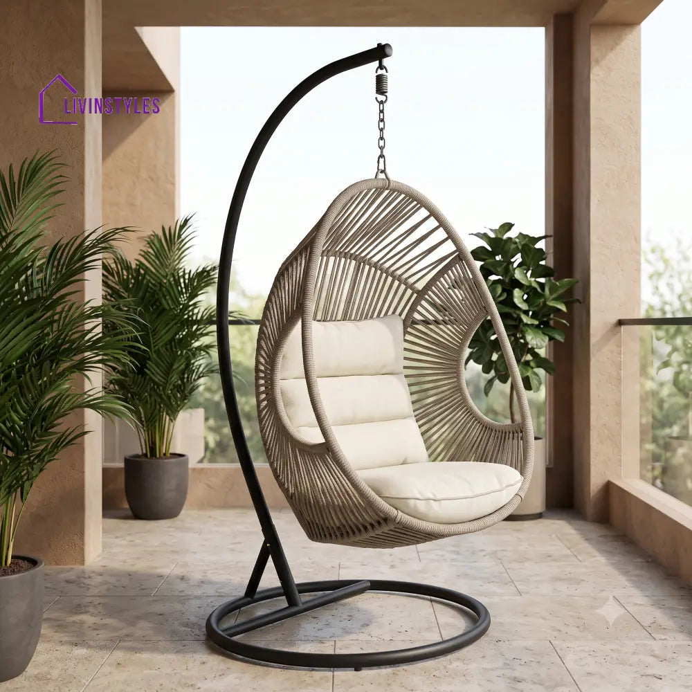 Azelie Metal Frame Swing Chair with Stand | Rope Weaving & Premium Fabric Seating