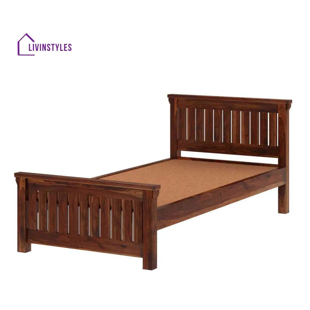 Azucena Solid Sheesham Wood Single Bed Without Storage (Natural Finish) Bed