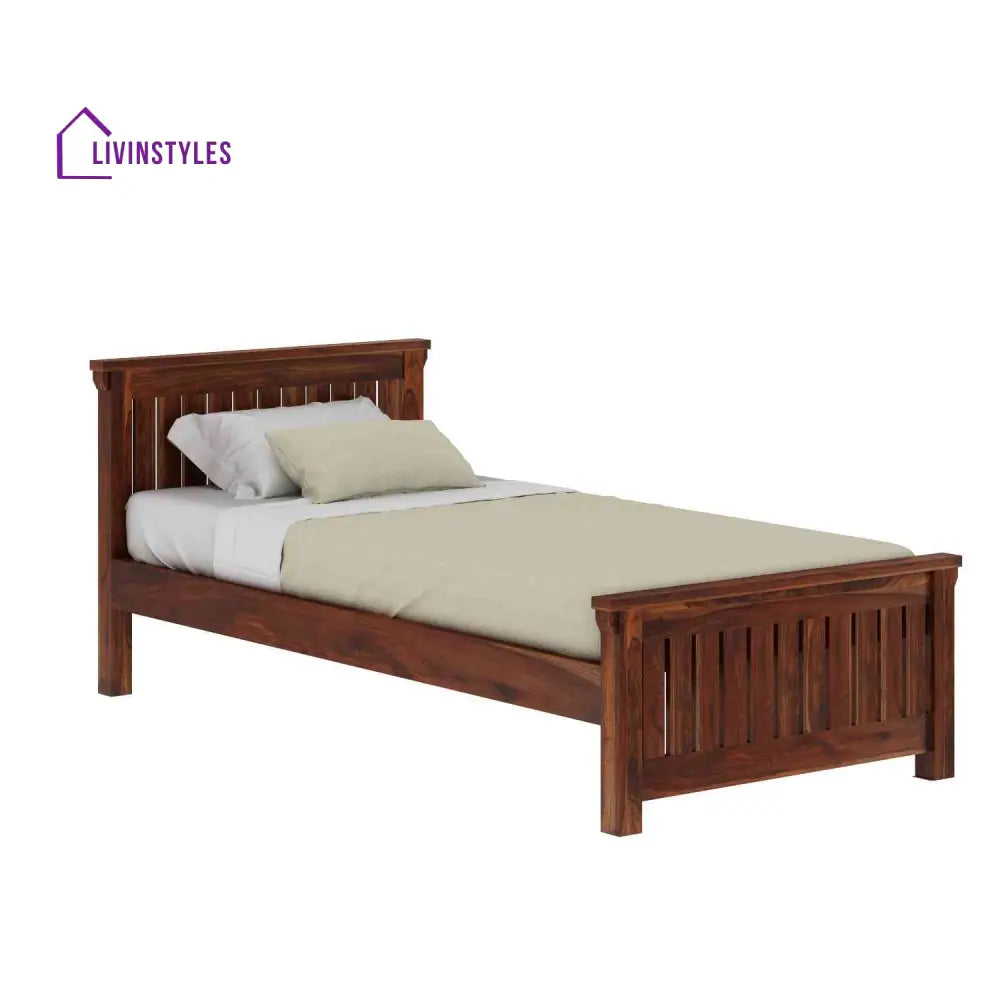Azucena Solid Sheesham Wood Single Bed Without Storage (Natural Finish) Bed