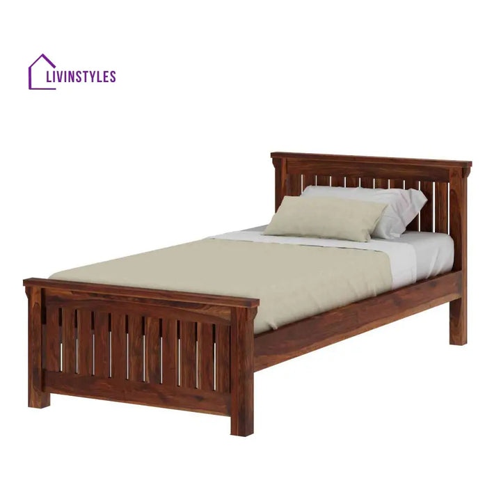 Azucena Solid Sheesham Wood Single Bed Without Storage (Natural Finish) Bed