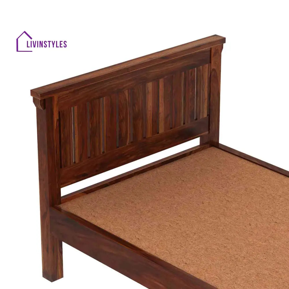 Azucena Solid Sheesham Wood Single Bed Without Storage (Natural Finish) Bed