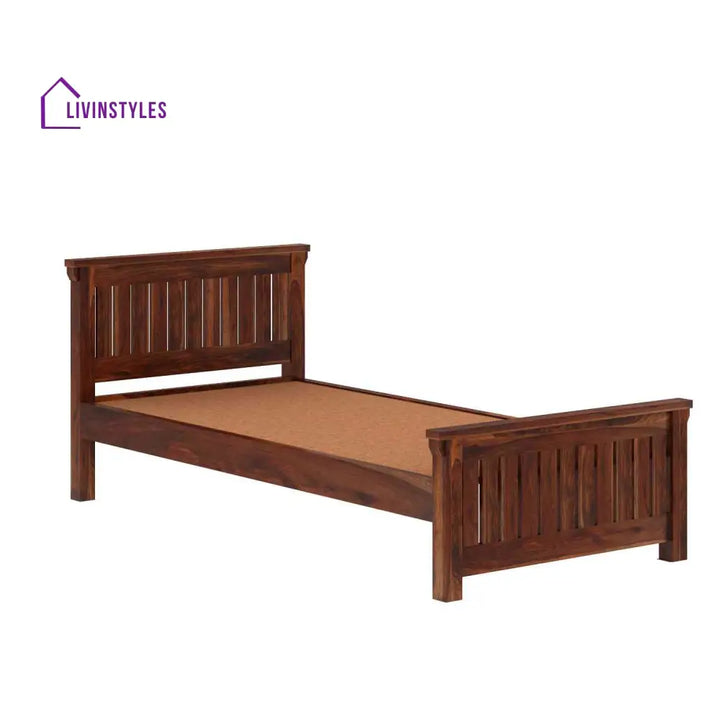 Azucena Solid Sheesham Wood Single Bed Without Storage (Natural Finish) Bed